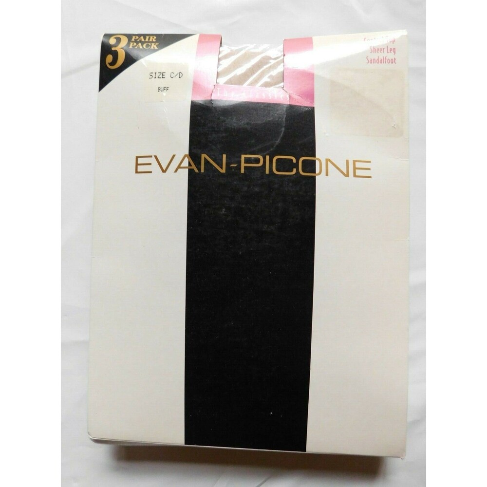 Vintage NIP Evan-Picone 3 Pairs Control Top Sandalfoot Pantyhose C/D Color Buff